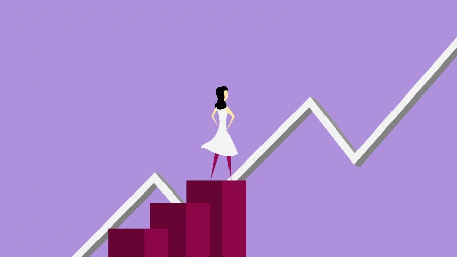 Illustration representing career growth step by step to reach success at the top