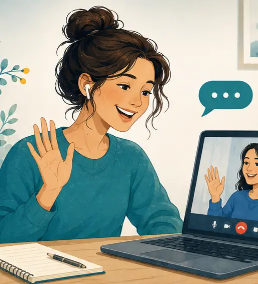 Client having an online life coaching session on a laptop